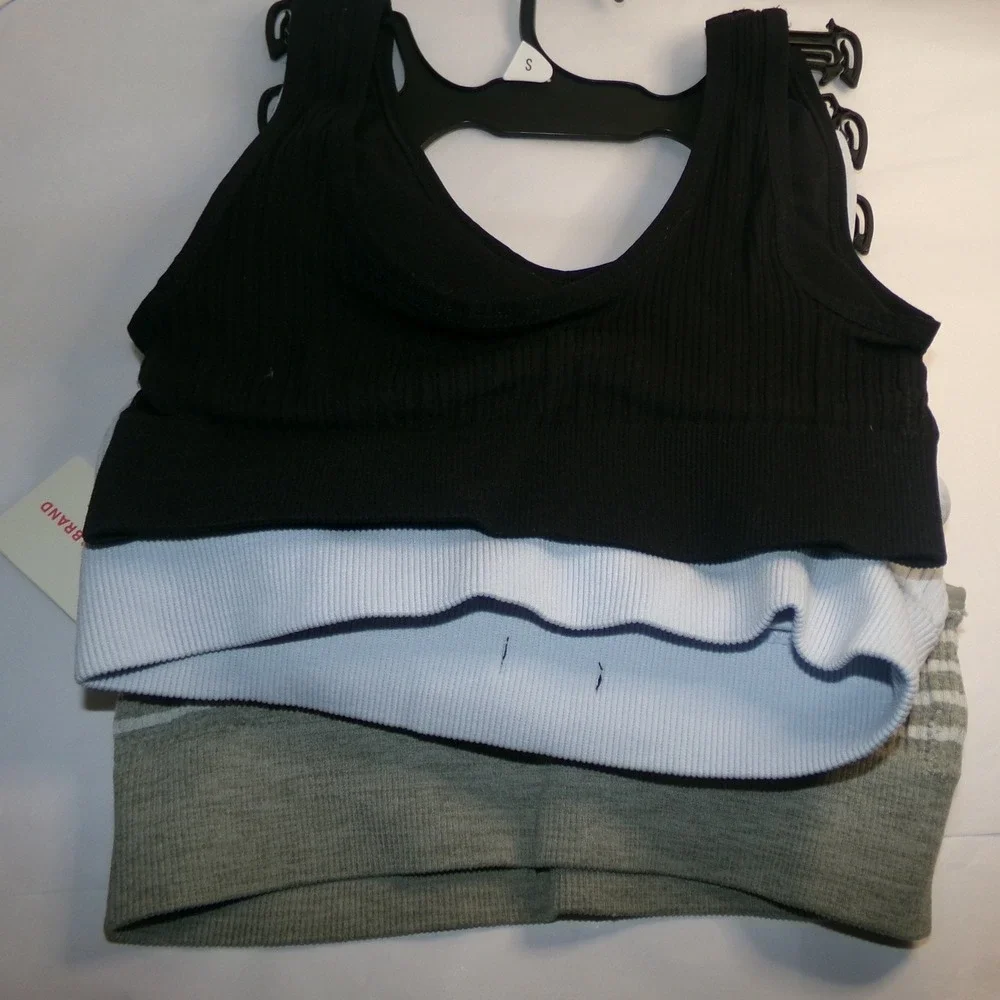 Lucky Brand SZ SMALL Ribbed Seamless Bralettes 3 Pack Wireless~Multicolor